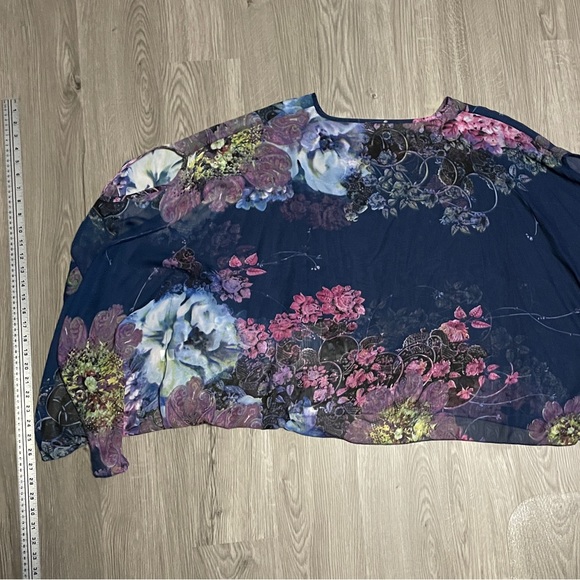 Navy Floral Sheer Blouse - Picture 4 of 5